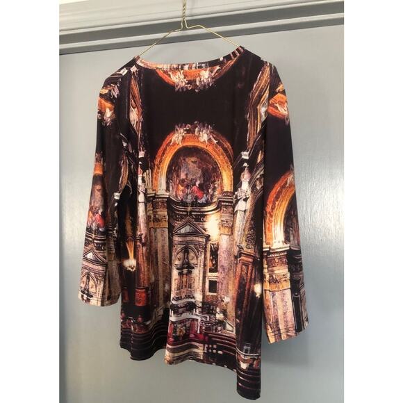 Violet Ruby size L rhinestones printed Scoop Neck 3/4 sleeve Top - Picture 2 of 4